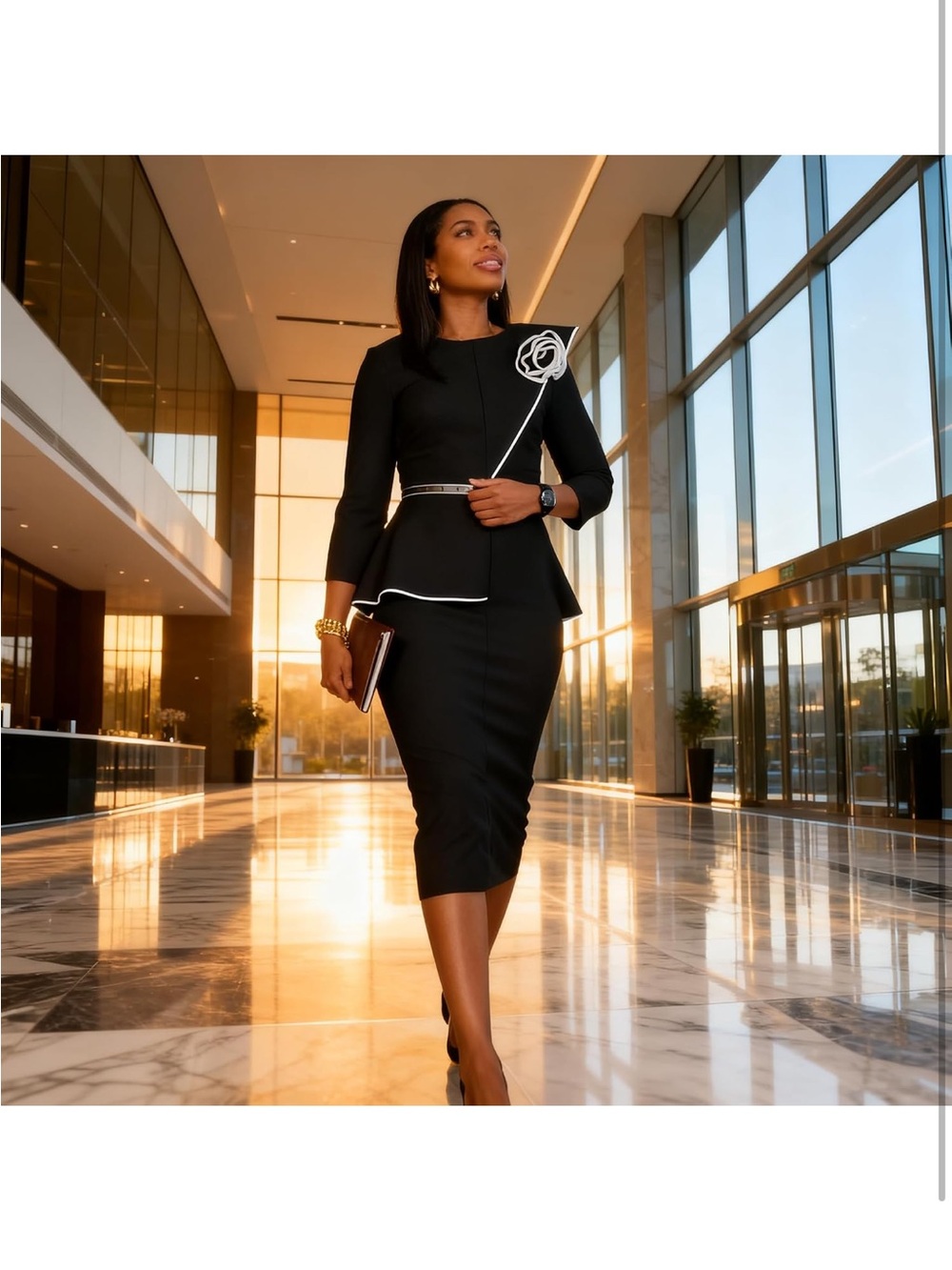 Black Pencil Dress with Peplum Detail